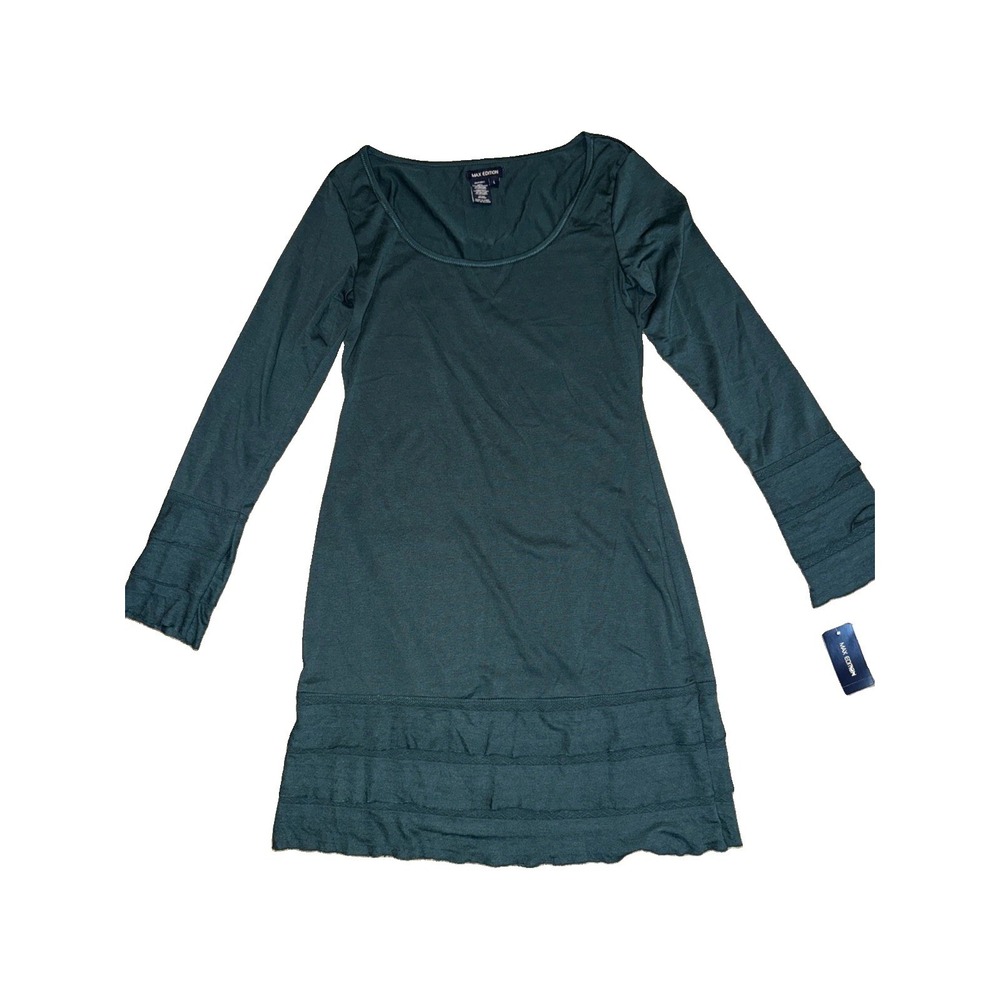 NWT Max Edition Emerald Green Dress L (may Fit M) Long Sleeve Tiered Trim